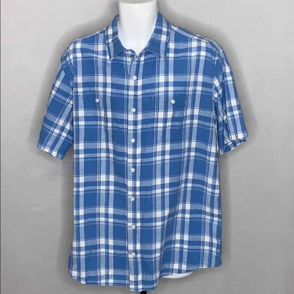 L.L. Bean Short Sleeve Button Linen Blend Shirt